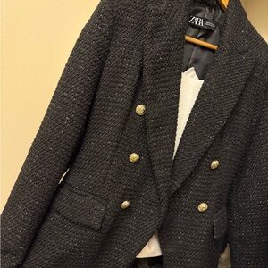 Zara Charcoal Textured Blazer with Metallic Accents